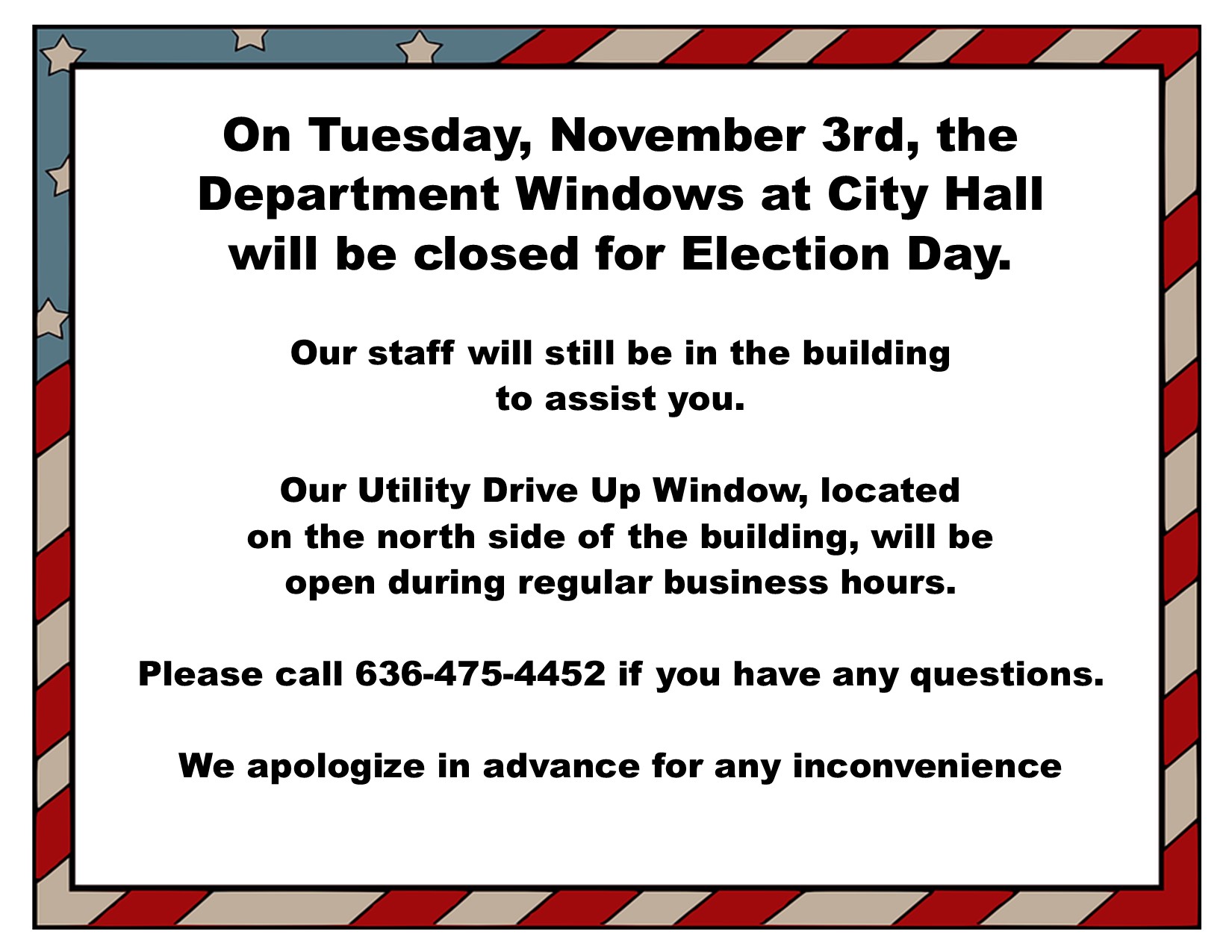 City Hall Department Windows Will Be Closed on Election Day Pevely